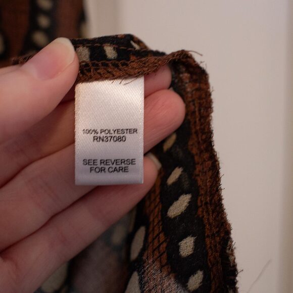 Cato Abstract Earth Tone Pleated Hem Top L Semi Sheer Dot Stripe Woven Blouse - Picture 8 of 8